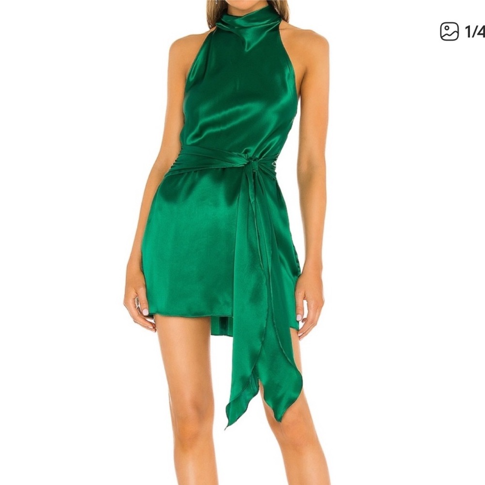 Amanda Uprichard Emerald Satin Mini Dress